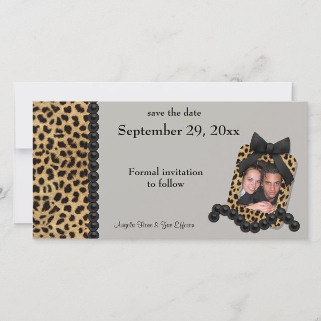Silver Leopard And Black Pearls Save The Date (Front)