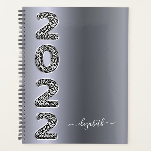 Silver leopard animal pattern metal monogram 2022  planner