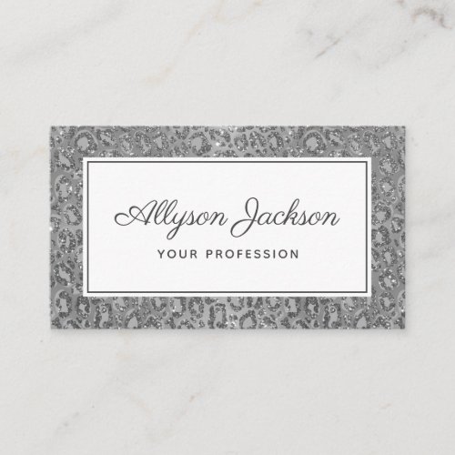 Silver Leopard Glitter Business Card