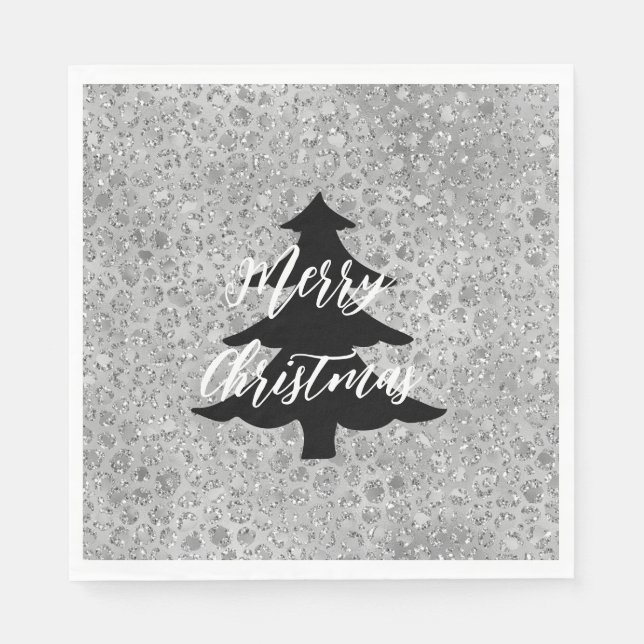 Silver Leopard Gray Christmas Napkins (Front)