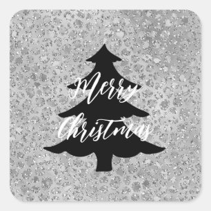 Silver Leopard Gray Christmas Tree Square Sticker