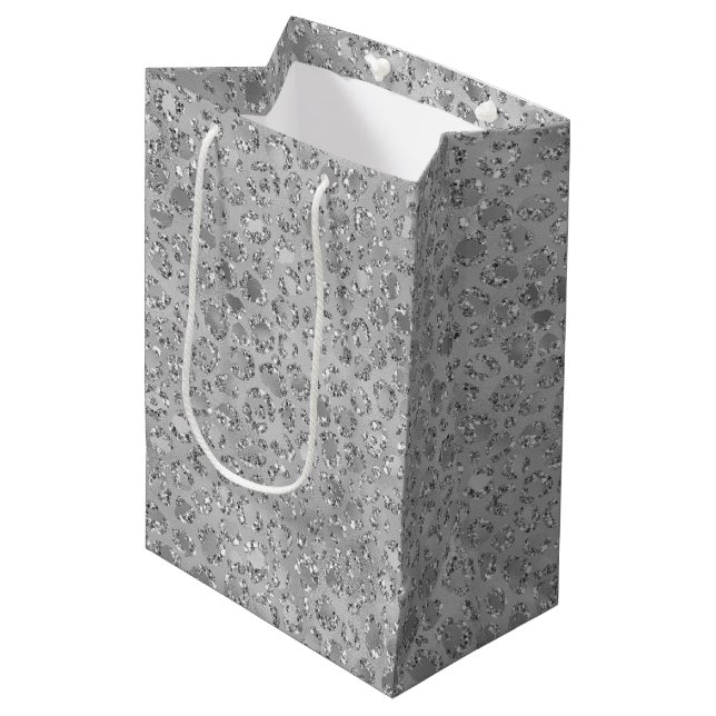 Silver Leopard Gray Meow Kitty Cat  Medium Gift Bag (Front Angled)