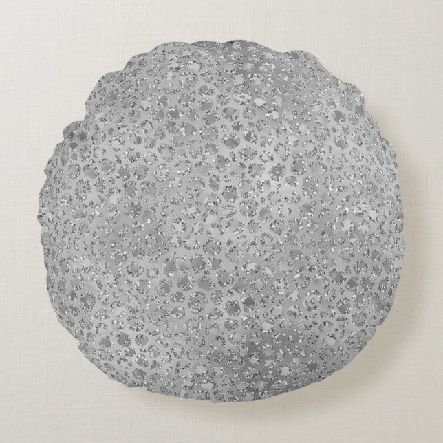 Silver Leopard Gray Meow Kitty Cat  Round Pillow (Front)