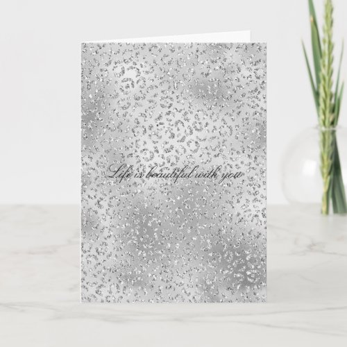 Silver Leopard Print Luxe Glitter    Card