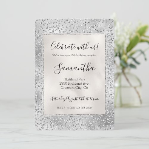 Silver Leopard Print Luxe Glitter Invitation