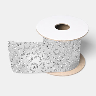 Silver Leopard Print Luxe Glitter Satin Ribbon