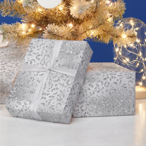 Silver Leopard Print Luxe Glitter   Wrapping Paper