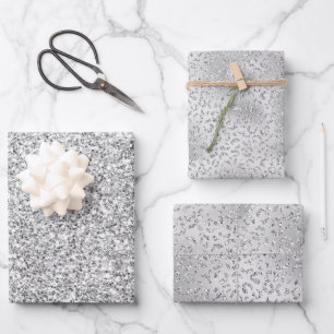 Silver Leopard Print Luxe Glitter Wrapping Paper Sheets