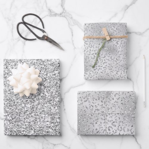 Silver Leopard Print Luxe Glitter       Wrapping Paper Sheets