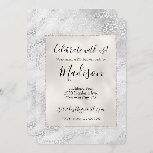 Silver Leopard Print personalized Invitation