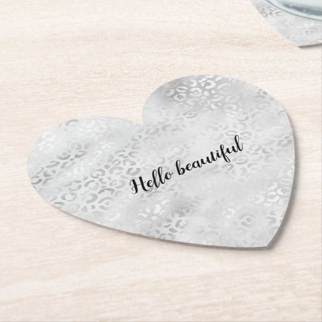 Silver Leopard Print personalized Paper Coaster (Angled)