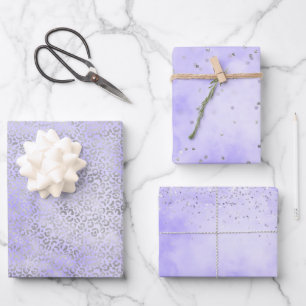 Silver Leopard Print Purple Lavender Pink Wrapping Paper Sheets