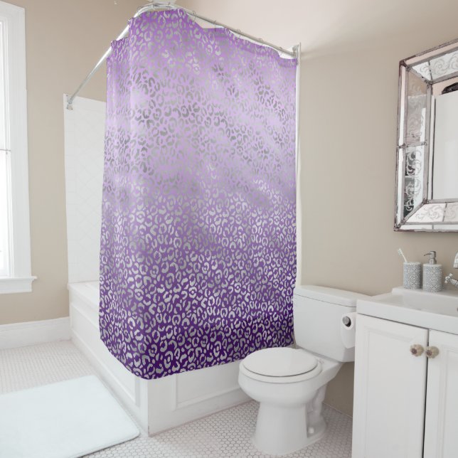 Silver Leopard Print Purple Ombre Shower Curtain (In Situ)
