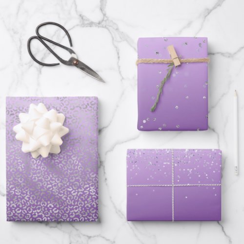 Silver Leopard Print Purple Ombre Wrapping Paper Sheets