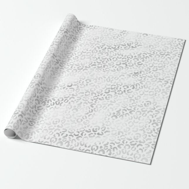 Silver Leopard Print Wrapping Paper (Unrolled)