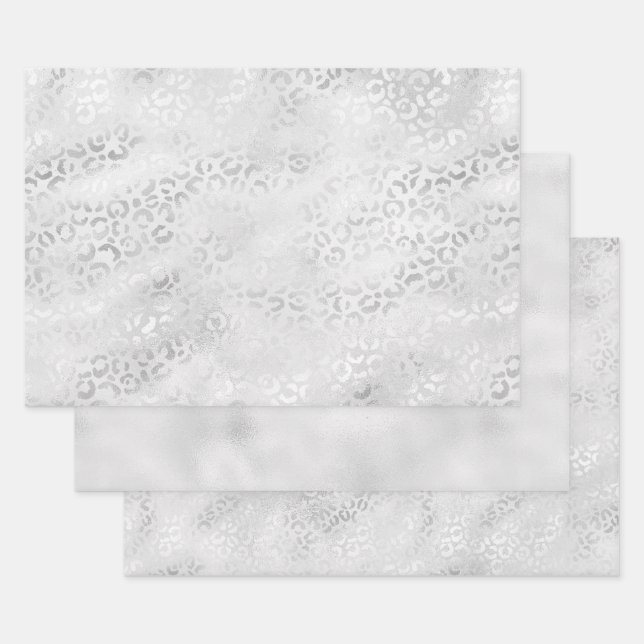 Silver Leopard Print Wrapping Paper Sheets (Set)