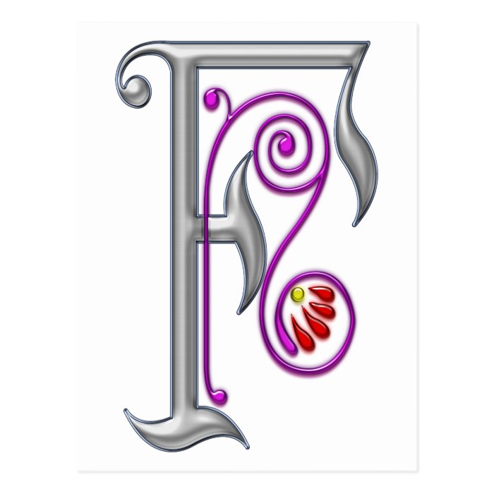 Silver Letter F Ornamental II Print Post Card