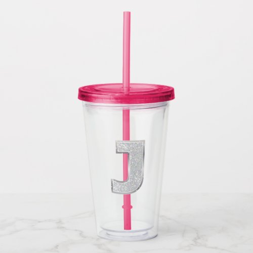 Silver Letter J Acrylic Tumbler