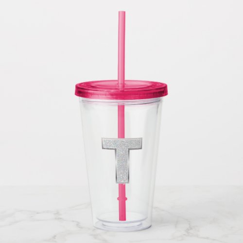 Silver Letter T Acrylic Tumbler