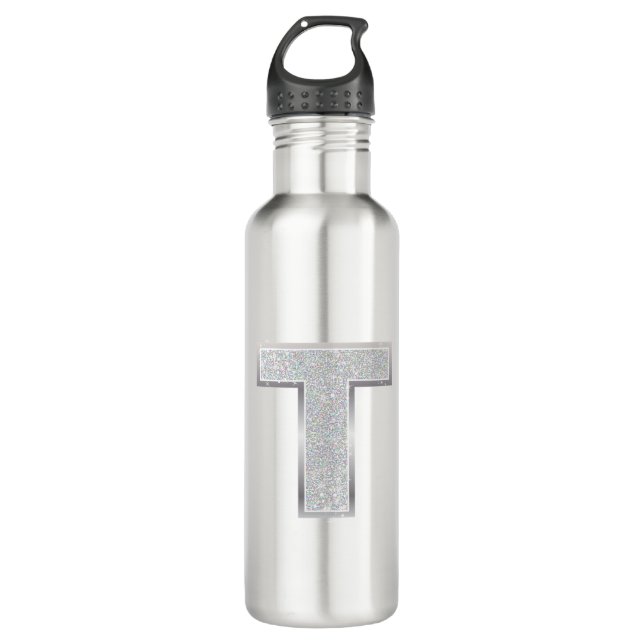 Silver Letter T Stainless Steel Water Bottle (Front)