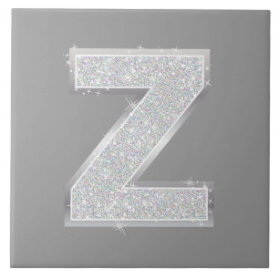 Silver Letter Z Ceramic Tile