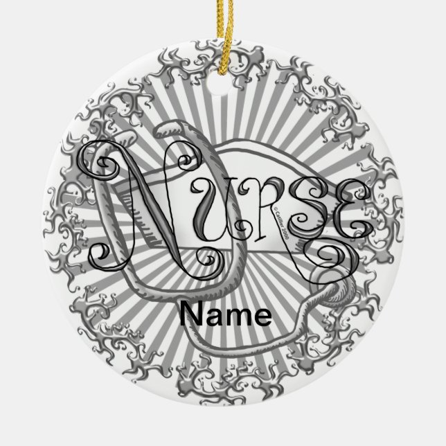 Silver letters nurse  ceramic ornament (Front)