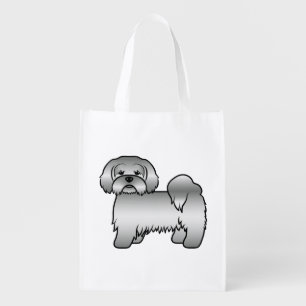 Silver Lhasa Apso Cute Cartoon Dog Grocery Bag