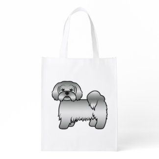 Silver Lhasa Apso Cute Cartoon Dog Grocery Bag