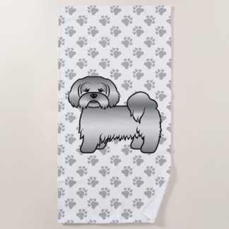 Silver Lhasa Apso Cute Cartoon Dog Illustration Beach Towel