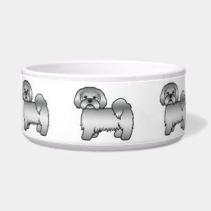 Silver Lhasa Apso Cute Cartoon Dog Illustration Bowl