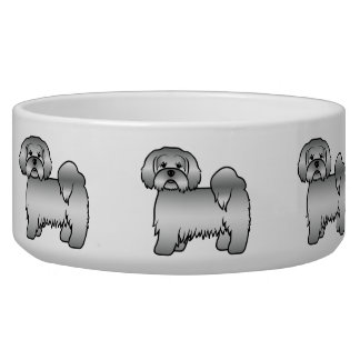 Silver Lhasa Apso Cute Cartoon Dog Illustration Bowl