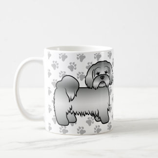 Silver Lhasa Apso Cute Cartoon Dog Illustration Coffee Mug