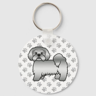 Silver Lhasa Apso Cute Cartoon Dog Illustration Keychain
