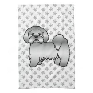 Silver Lhasa Apso Cute Cartoon Dog Illustration Kitchen Towel