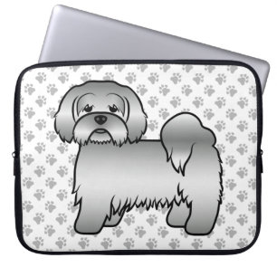 Silver Lhasa Apso Cute Cartoon Dog Illustration Laptop Sleeve