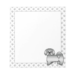 Silver Lhasa Apso Cute Cartoon Dog Illustration Notepad