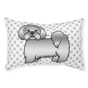 Silver Lhasa Apso Cute Cartoon Dog Illustration Pet Bed