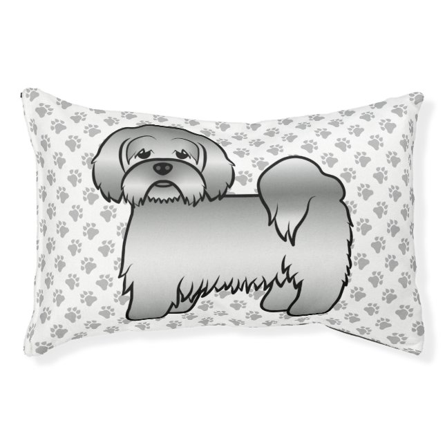 Silver Lhasa Apso Cute Cartoon Dog Illustration Pet Bed (Front)