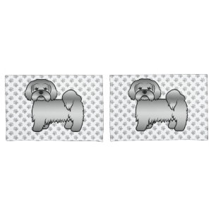 Silver Lhasa Apso Cute Cartoon Dog Illustration Pillow Case