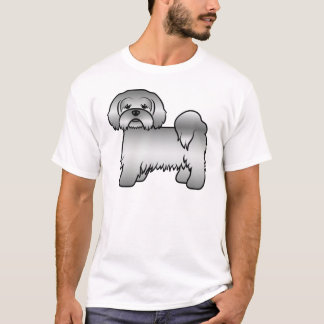 Silver Lhasa Apso Cute Cartoon Dog Illustration T-Shirt