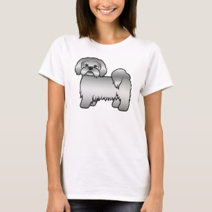 Silver Lhasa Apso Cute Cartoon Dog Illustration T-Shirt