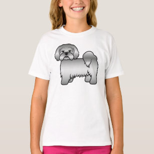 Silver Lhasa Apso Cute Cartoon Dog Illustration T-Shirt