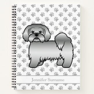 Silver Lhasa Apso Cute Cartoon Dog &amp; Name Notebook