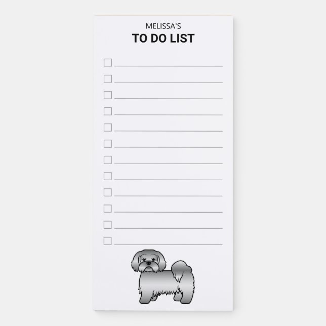 Silver Lhasa Apso Cute Cartoon Dog To Do List Magnetic Notepad (Front)
