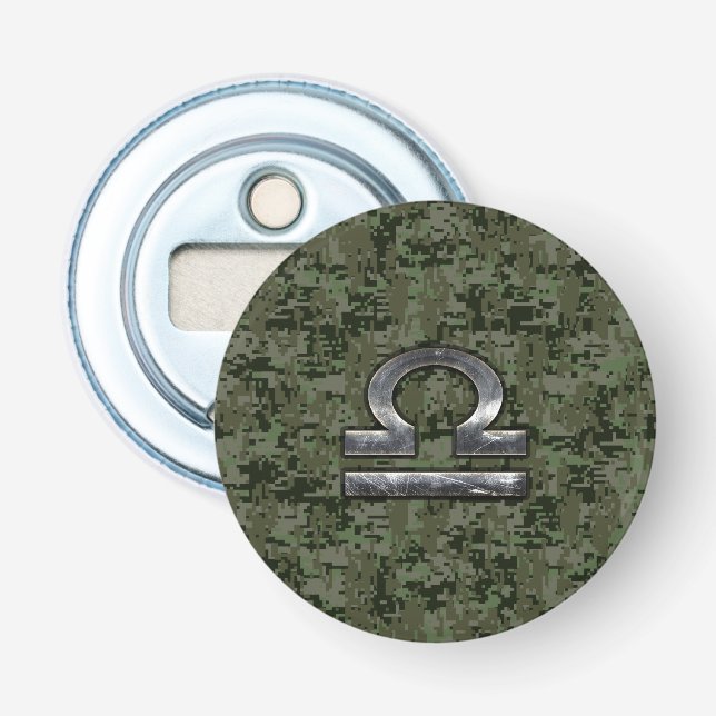 Silver Libra Zodiac Green Digital Camo Bottle Opener (Front)