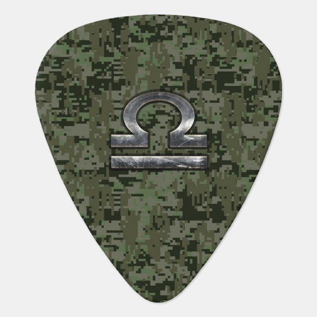 Silver Libra Zodiac Green Digital Camo Guitar Pick (Front)