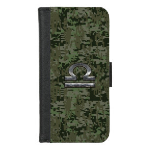 Silver Libra Zodiac Green Digital Camo iPhone 8/7 Wallet Case