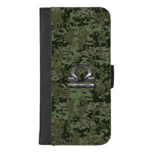 Silver Libra Zodiac Green Digital Camo iPhone 8/7 Plus Wallet Case