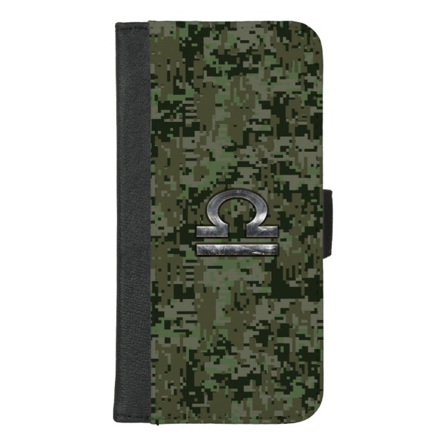 Silver Libra Zodiac Green Digital Camo iPhone Wallet Case (Front)