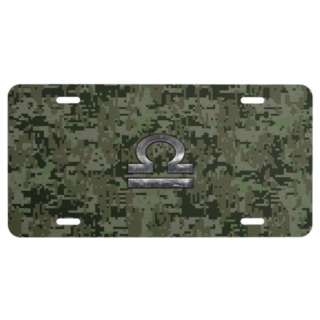 Silver Libra Zodiac Green Digital Camo License Plate (Front)